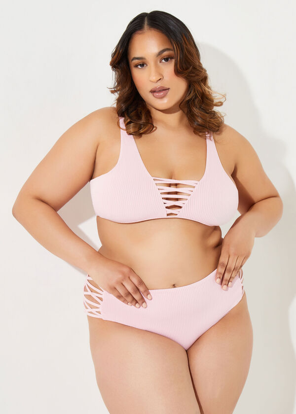 YMI Ribbed Lattice Bikini, Light Pink image number 0