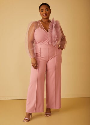 Ruffled Tulle And Crepe Jumpsuit, Foxglove image number 0