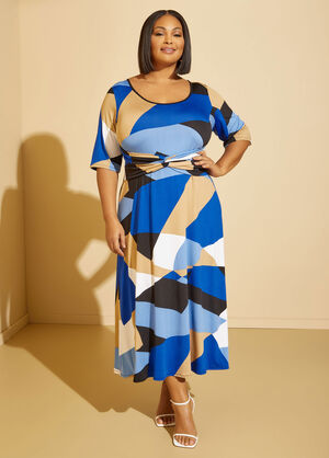 Knotted Geo Print Maxi Dress, Multi image number 0