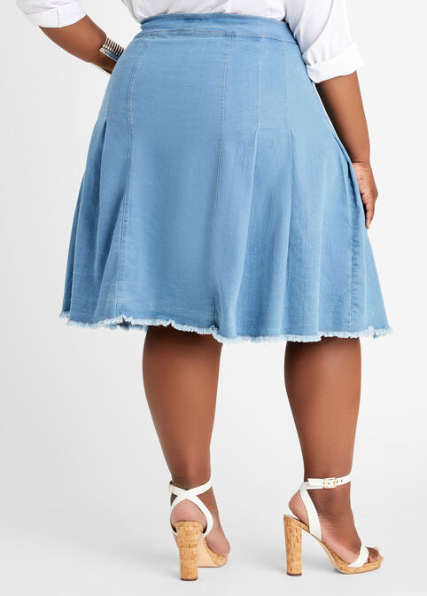 Pleated Hi Low Denim Skirt, Medium Blue image number 1
