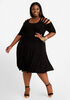 Lattice Shoulder Seamed Knit Dress, Black image number 0