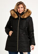 Quilted Faux Fur Trim Hooded Coat, Black image number 0