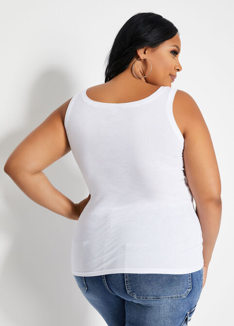 Scoop Neck Cotton Tank, White image number 1
