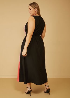 Colorblock Pleated Maxi Dress, Black Combo image number 1