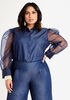 Sheer Sleeve Chambray Button Up, Denim Blue image number 0