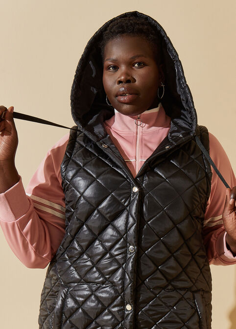 Quilted Puffer Hooded Vest, Black image number 3