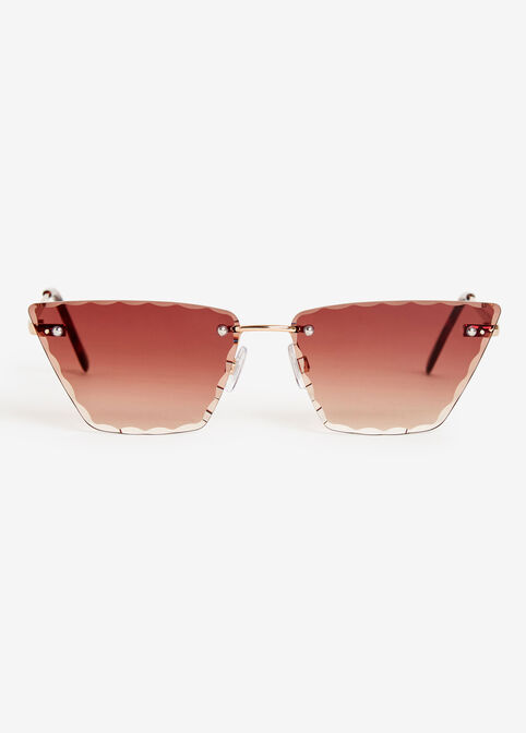 Brown Rimless Cateye Sunglasses, Brown image number 0