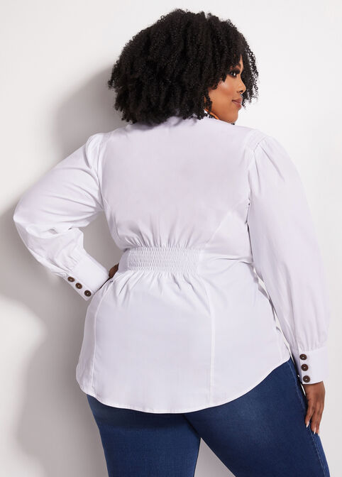 White Double Breasted Peplum Top, White image number 1