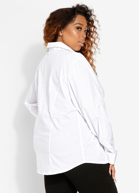 Tall Split Collar Button Up Top, White image number 1