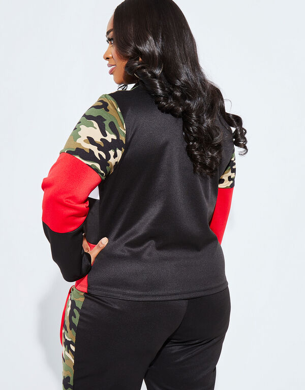 Camo Print Colorblock Track Jacket, Red image number 1