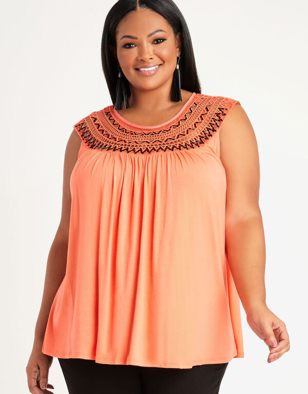 Embellished Crocheted Jersey Tunic, LIVING CORAL image number 0