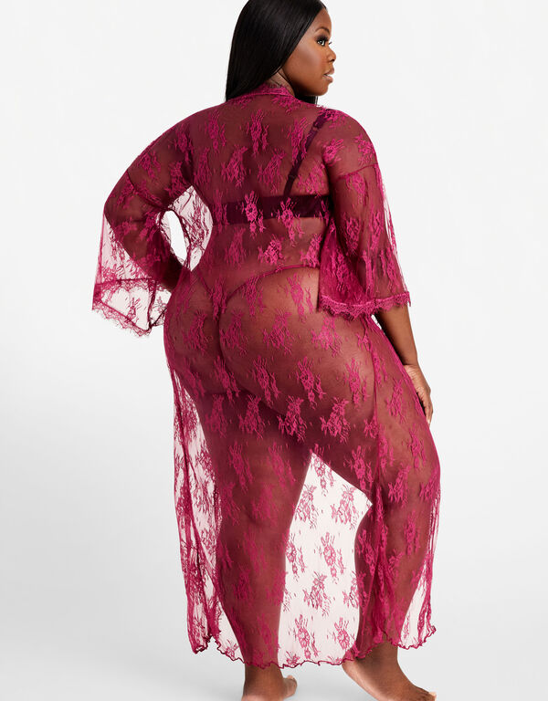 Stretch Lace Robe And Thong Set, Raspberry Radiance image number 1
