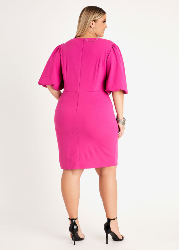 Button Detailed Sheath Dress, Fuchsia Red image number 1