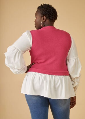 Ruched Paneled Ribbed Top, Pink Peacock image number 1