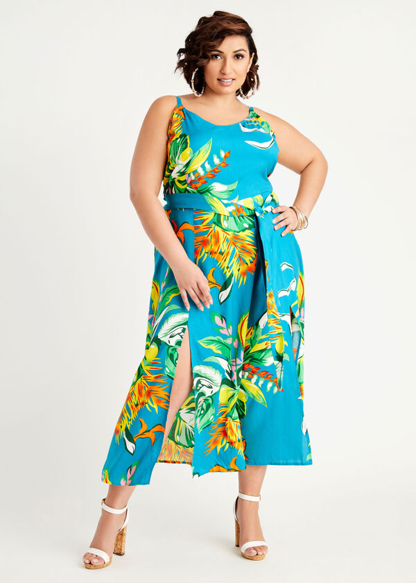 Floral Slit Front Maxi Dress, Caribbean Sea image number 0