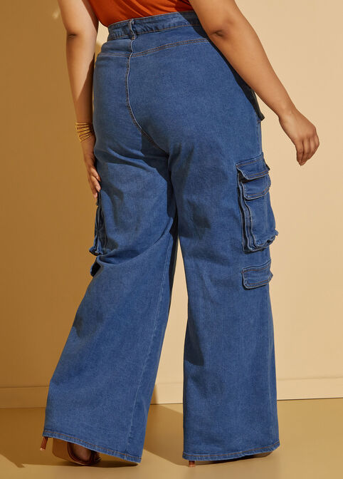 High Waist Cargo Jeans, Blue image number 1