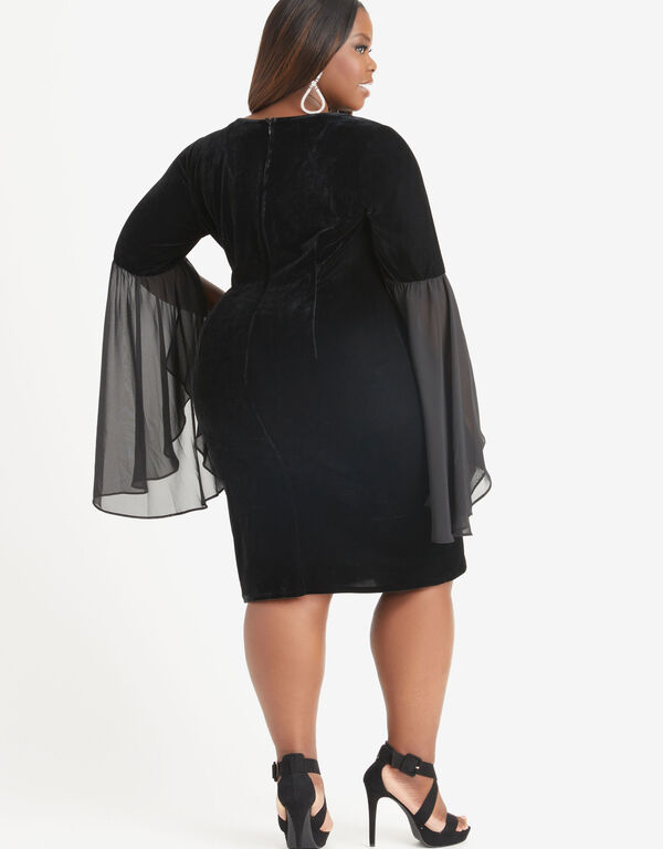 Paneled Velvet Bodycon Dress, Black image number 1