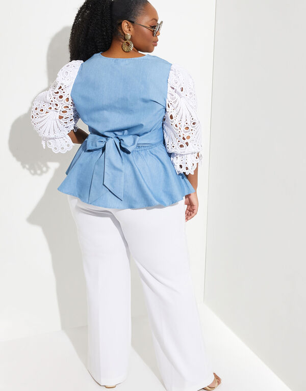 Lace Sleeved Chambray Top, Denim image number 1