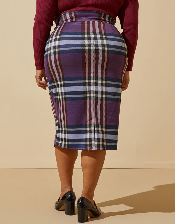 Plaid Power Knit Pencil Skirt, Purple image number 1