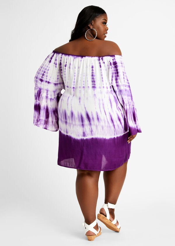 Tie Dye Off The Shoulder Cover Up, Purple image number 1
