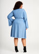 Denim Bell Sleeve Zip Front Dress, Medium Blue image number 1