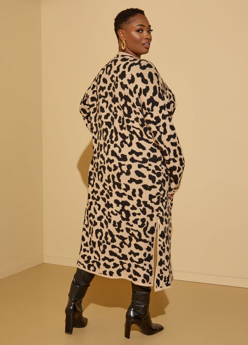 Leopard Open Front Duster, Tan image number 1