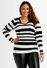 Stripe Puff Sleeve Sweater, Black White image number 0