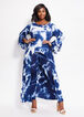 Plus Size Tie Dye Hi Low Ruffle Stretch Tier Bell Sleeve Duster Tops image number 0