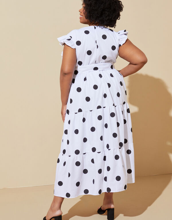 Polka Dot Faux Wrap Maxi Dress, Black White image number 1