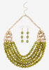 Hammered Beaded Necklace Set, Olive image number 0