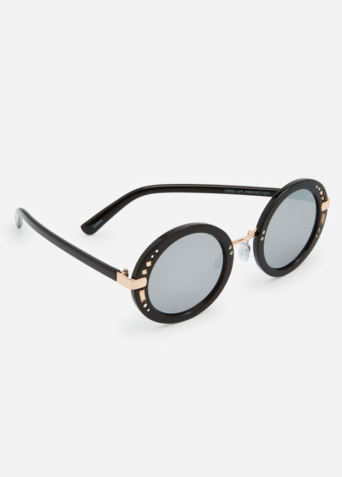 Black Round Rhinestone Sunglasses, Black image number 0