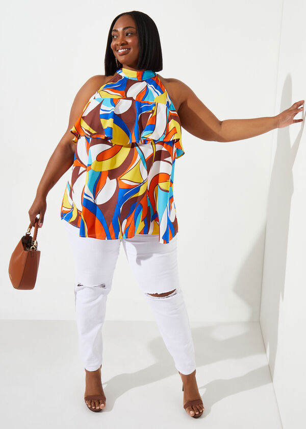 Printed Flounce Layered Top, Multi image number 2