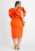 Flounced Neoprene Bodycon Dress, Flame Orange image number 1