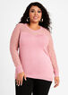 Plus Size Dot Mesh Yolk Sweetheart Neck Rib Knit Fitted Sweater image number 0