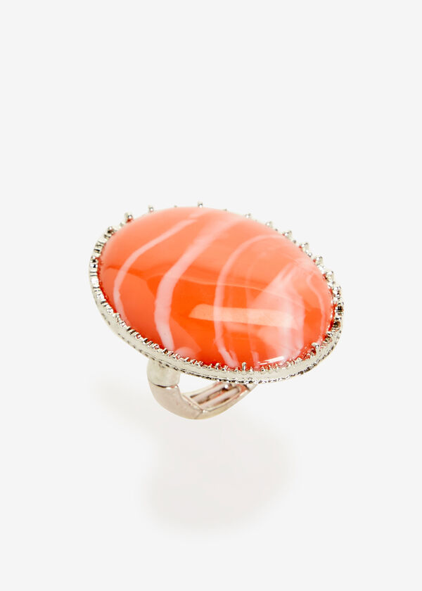 Oval Resin Stretch Ring, LIVING CORAL image number 0