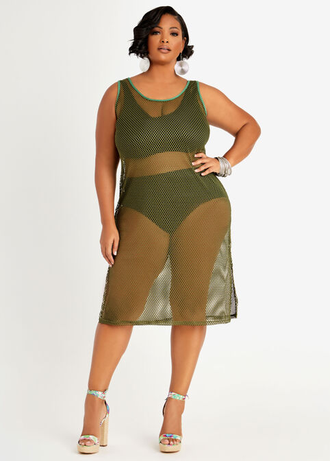 Plus Size Sexy Mesh Tank Dress Swim Cover Up Plus Size Swim image number 0