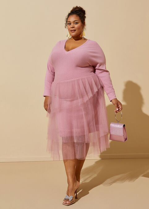 Tiered Tulle Skirt Sweater Dress, Foxglove image number 0