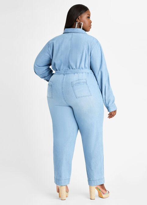 Belted Utility Chambray Jumpsuit, Medium Blue image number 1