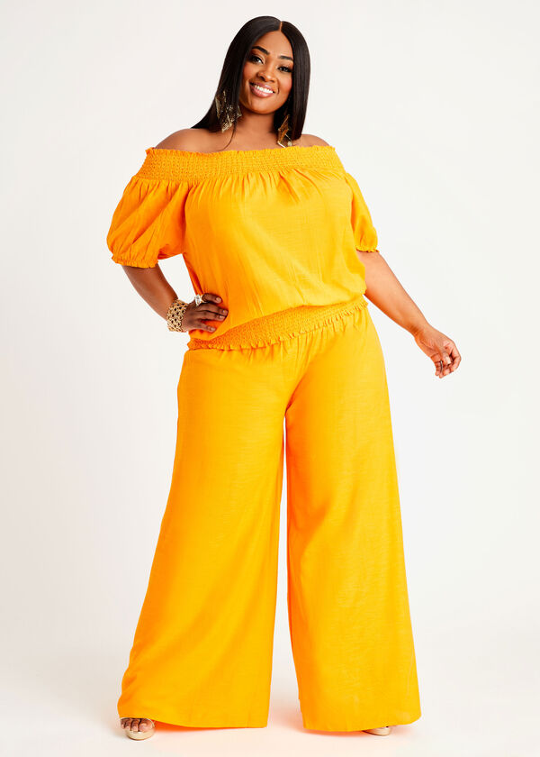 Smocked Cotton Palazzo Pant, Carrot Curl image number 2