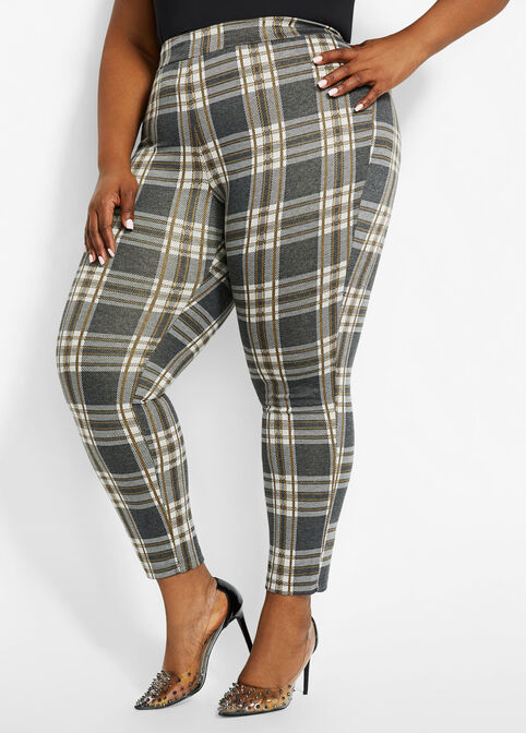 Grey Plaid Knit Skinny Pant, Charcoal image number 0