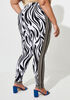 Zebra Print Stretch Knit Leggings, Black White image number 1