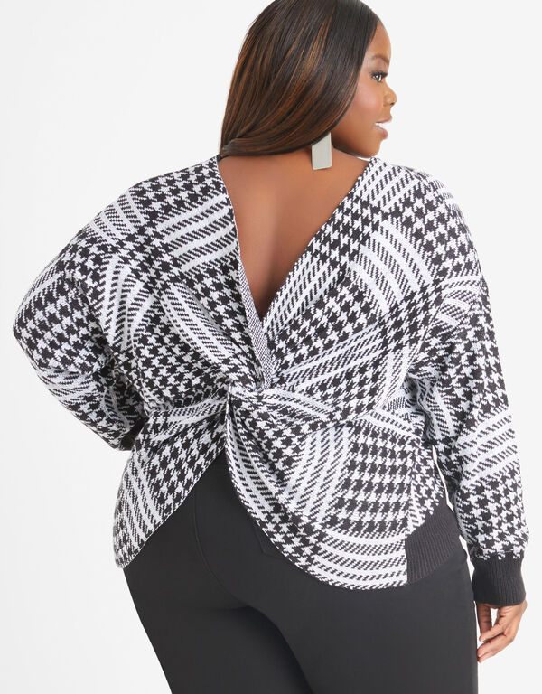 Knotted Houndstooth Sweater, Black White image number 0