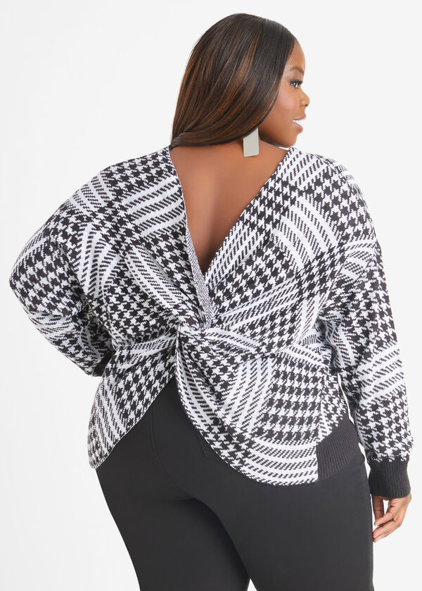Knotted Houndstooth Sweater, Black White image number 0