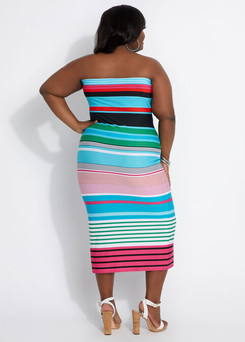 Stripe Bodycon Tube Midi Dress, Multi image number 1