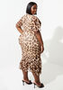 Leopard Print Mesh Midi Dress, Black Animal image number 1