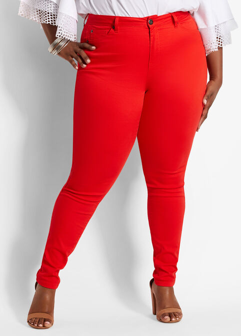 Red High Waist Stretch Skinny Jean, Flame Scarlet image number 0