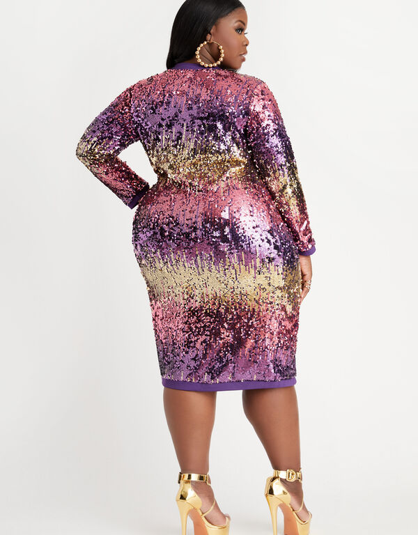 Sequin Stripe Bodycon Dress, Purple Magic image number 1