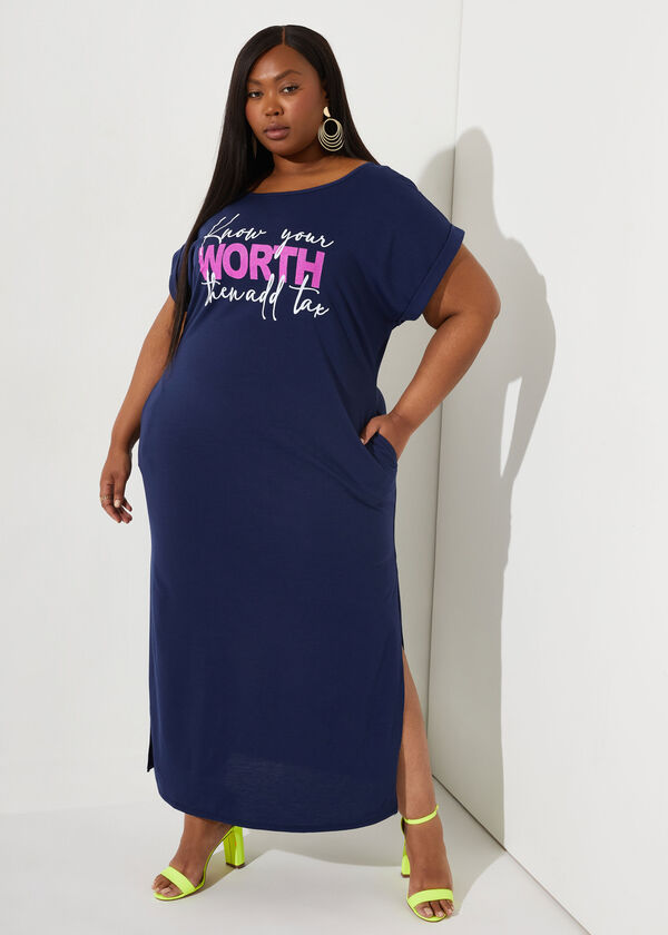 Know Your Worth Maxi Shirtdress, Navy image number 0