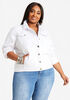 White Fitted Crop Denim Jacket, White image number 0