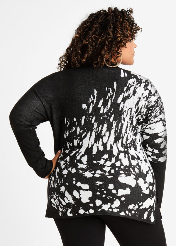 Abstract Mock Neck Dolman Sweater, Black White image number 1
